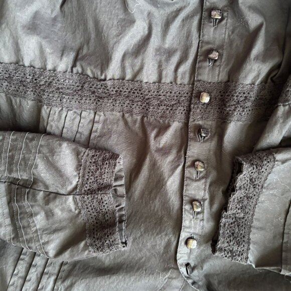 Susan Graver Style Black Button Up Collared Shirt Top Sz XL Cotton Lace Pin Tuck - Picture 7 of 9